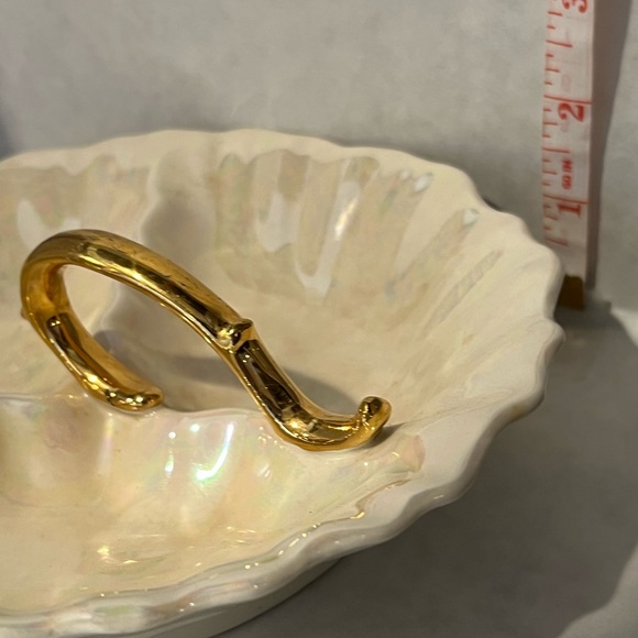 Vintage CG iridescent 22 Kt Gold Handle Divide Candy Dish / Nut/Serving Bowl - Picture 6 of 7